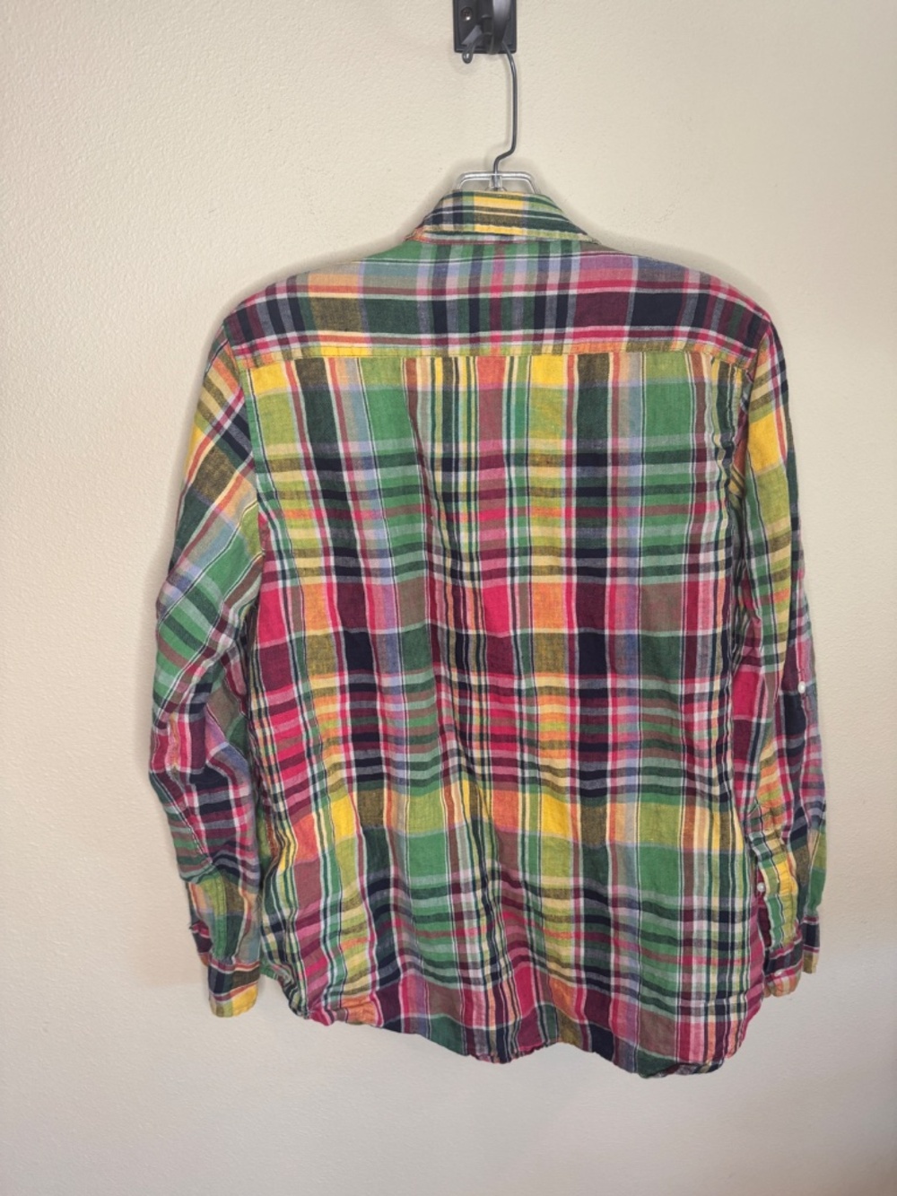 LAUREN Ralph Lauren Linen Shirt Plaid Pocket Button Down Long Sleeve Women's L - Picture 5 of 8